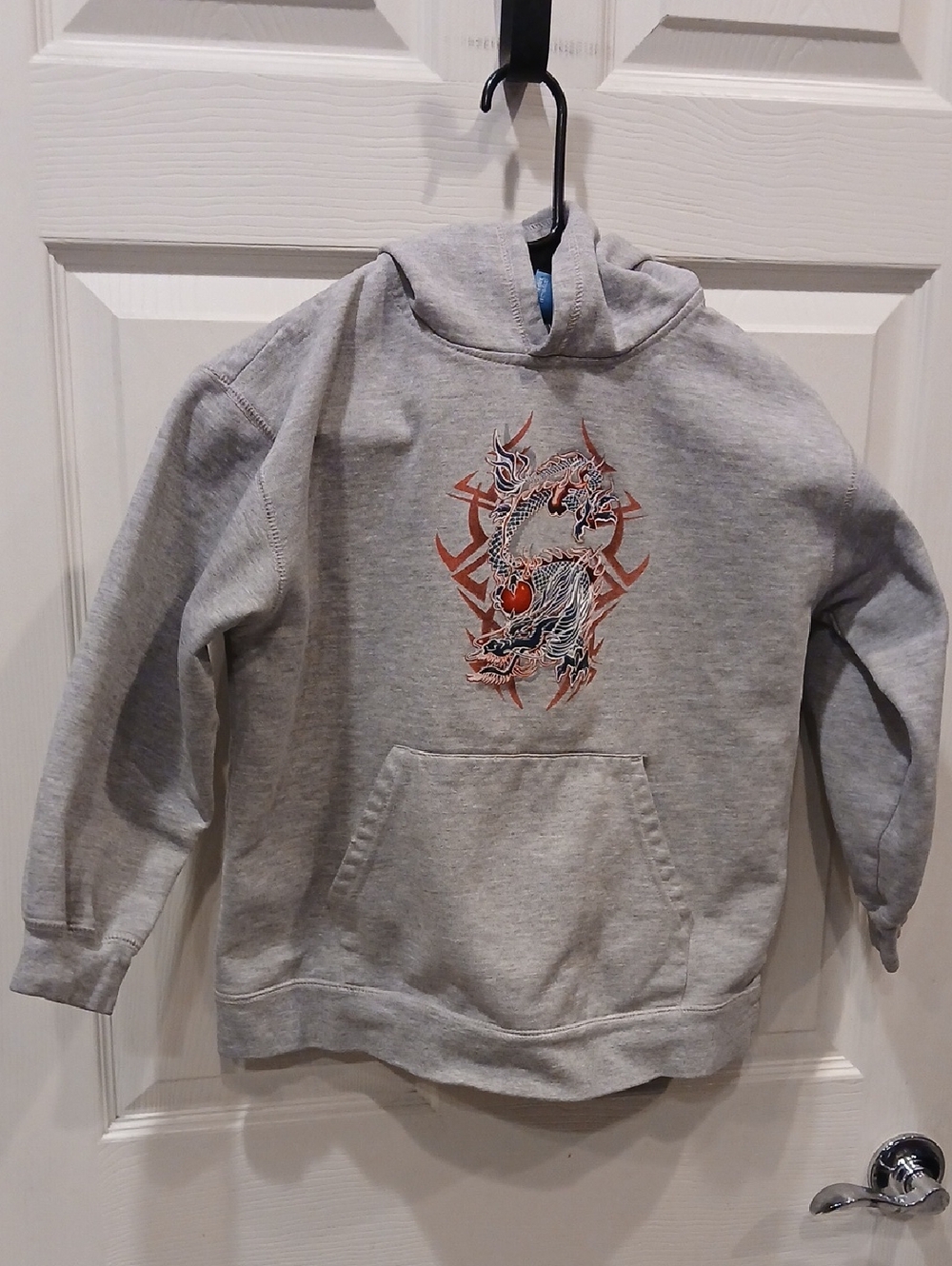 3/30 Kids Grey Hoodie with Dragon Chest Embroidery